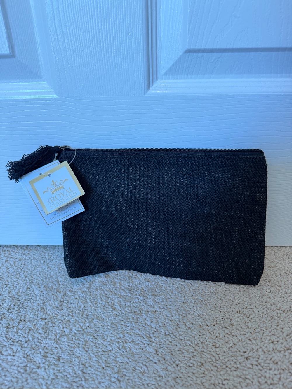 The Royal Standard Black Burlap Jute Cosmetic Travel Pouch Tassel Bag NWT